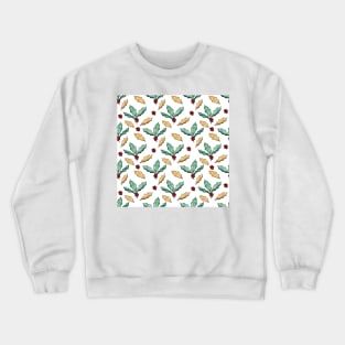 Gold Green Holly Leaves Red Berries White Design Crewneck Sweatshirt